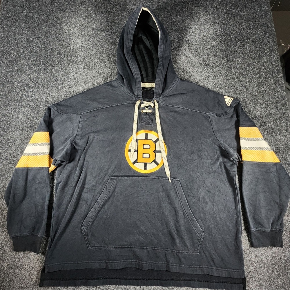 Boston Bruins NHL Lace Up Adidas Hoodie Men 2XL Black Sweatshirt DN1928